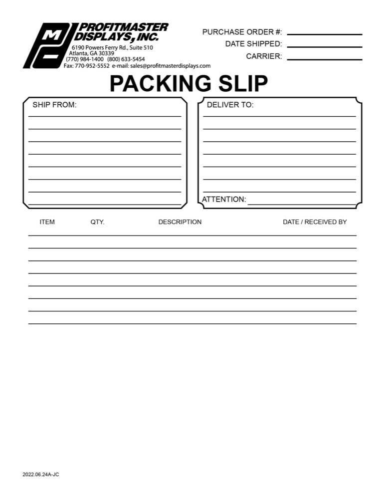 Packing slip, current