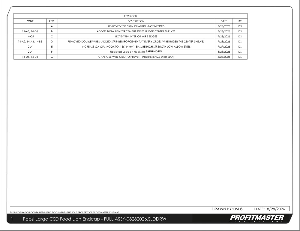 Drawing sheet with revision table and title strip